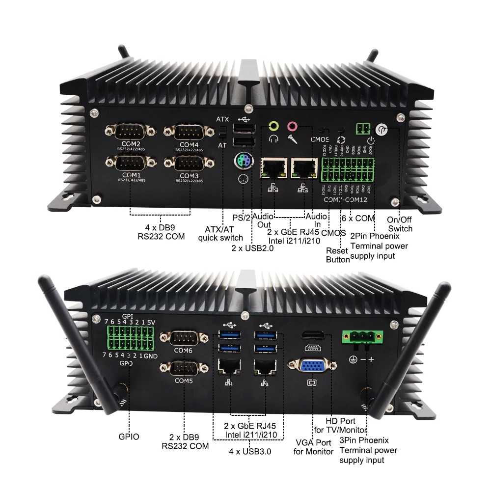 Cheapest Intel Core i5 8250U 6*COM 4 x Intel i210/i211 Gigabit RJ45 LAN Fanless Embedded Desktop Computer Industrial Mini PC