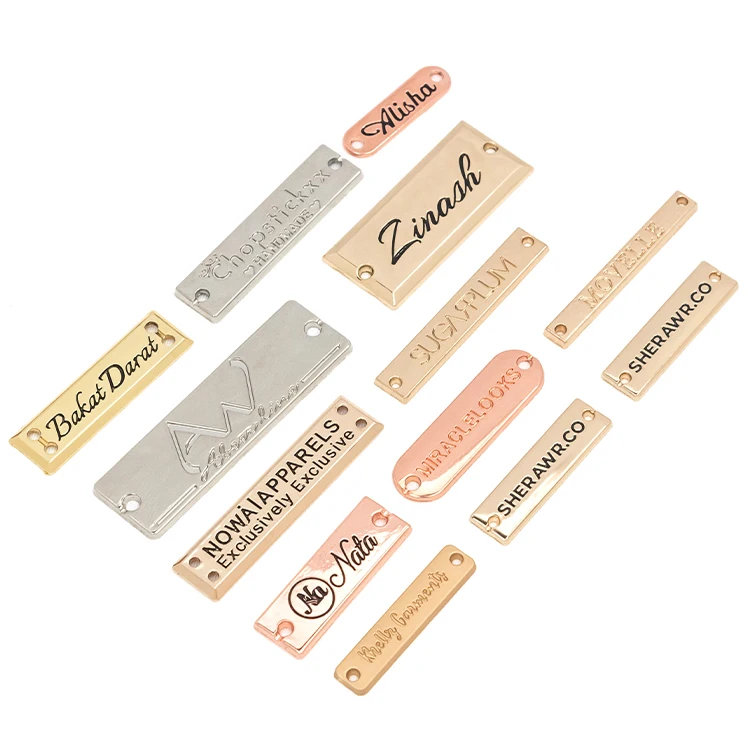 Garment accessories brand logo bag gold embossed metal label tag metal tag plate custom logo engraved metal label for clothing