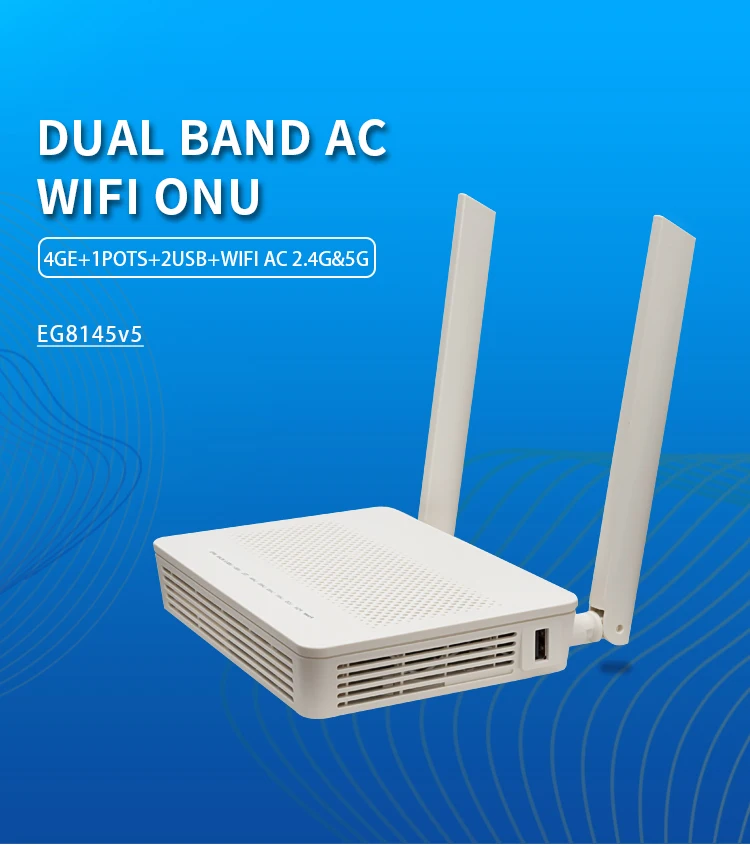 English firmwareecholife Dual band ONU ONT xpon 8145v5 FTTH GPON ONU 4GE 1 Port WiFi 2.4G and 5g eg8145v5