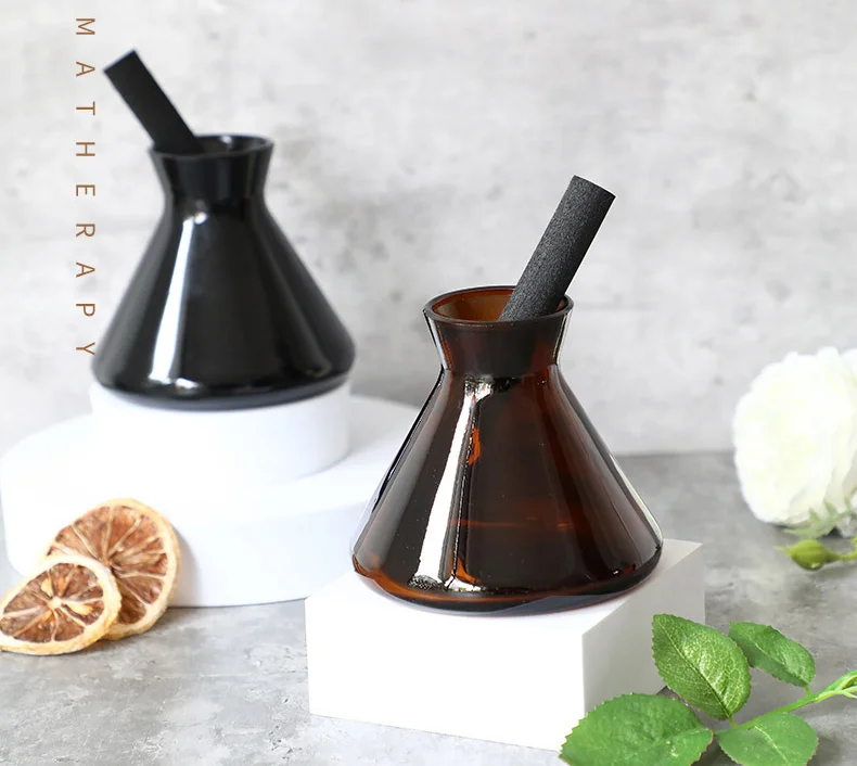 200ml wide mouth aromatherapy bottle horn spray glass empty bottle conical triangle rattan diffuser bottle decoration