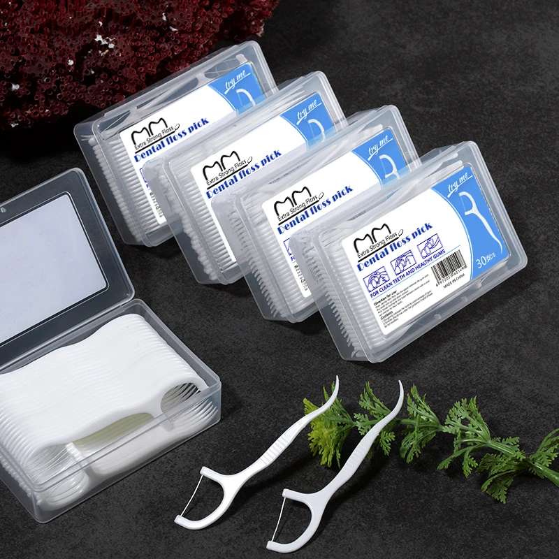 
Bulk OEM 30 Picks Per Box Easy Glide Eco Natural Dental Floss Pick Plastic In Custom Box Container 