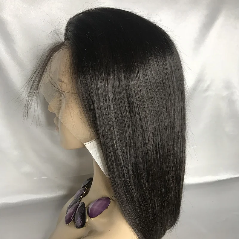 stock 13x4 hand tied transparent lace front medical wigs natural color fashionable bob wigs with middle parting