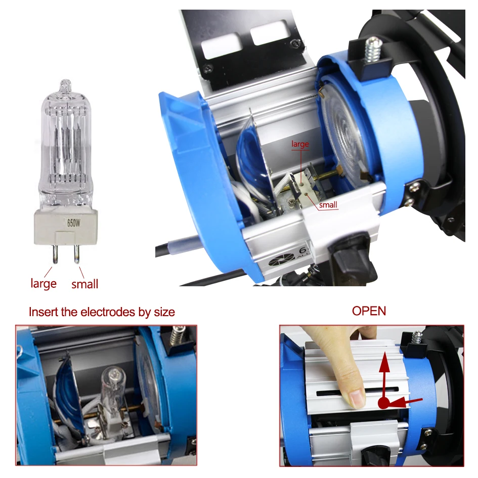 Alumotech Dimming 650w Fresnel Tungsten Spot Studio Video Projector Lights Tungsten Spotlight Lighting White Body Lamp