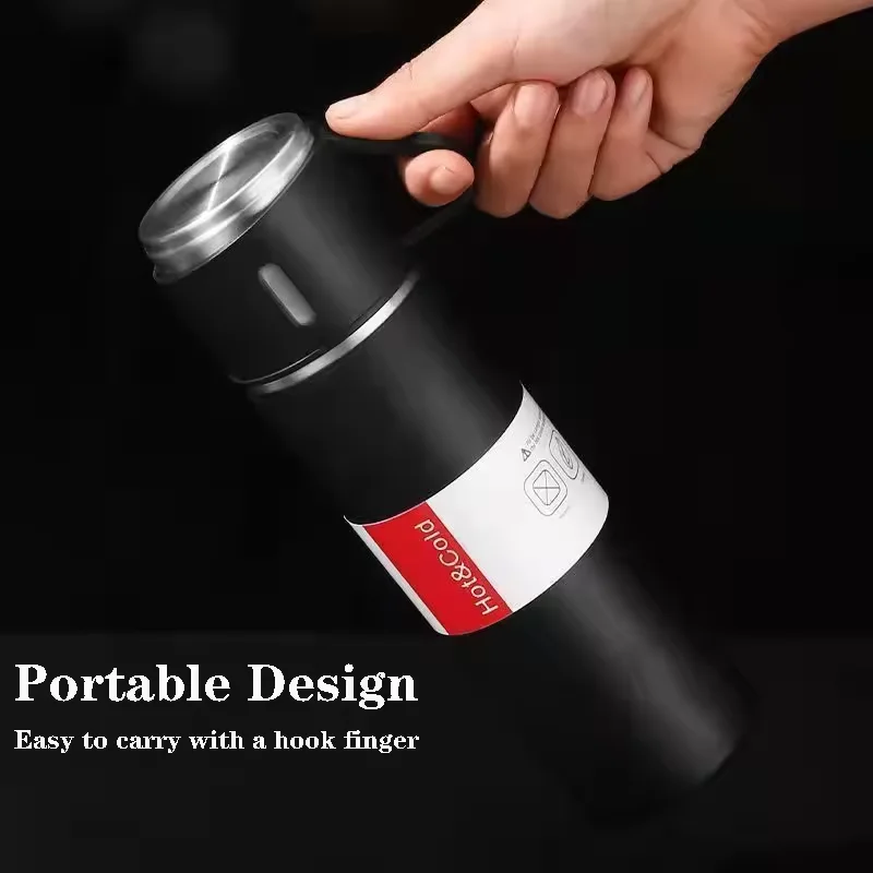 Custom Logo Coffee Cup Set Portable Stainless Steel Thermos 500ml Vacuum Flask with Two Coffee Tea Cups Gift Box Bottle Set