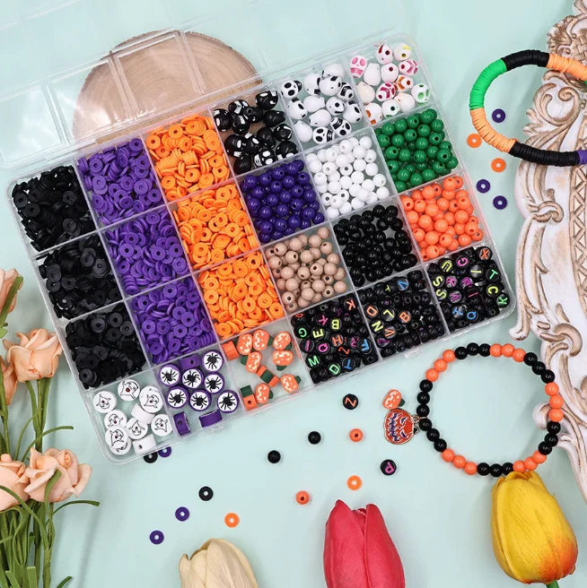 Hot Sale Customize Christmas Halloween Round Polymer Clay Beads Kit For EBracelet Jewelry Making Kit