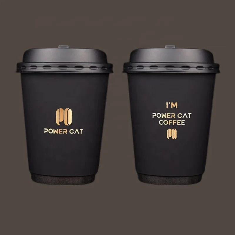 High Quality 8/12/16/20oz Custom Logo Disposable Single Double wall Paper Cups for Milk Tea Hot Drink  with lid