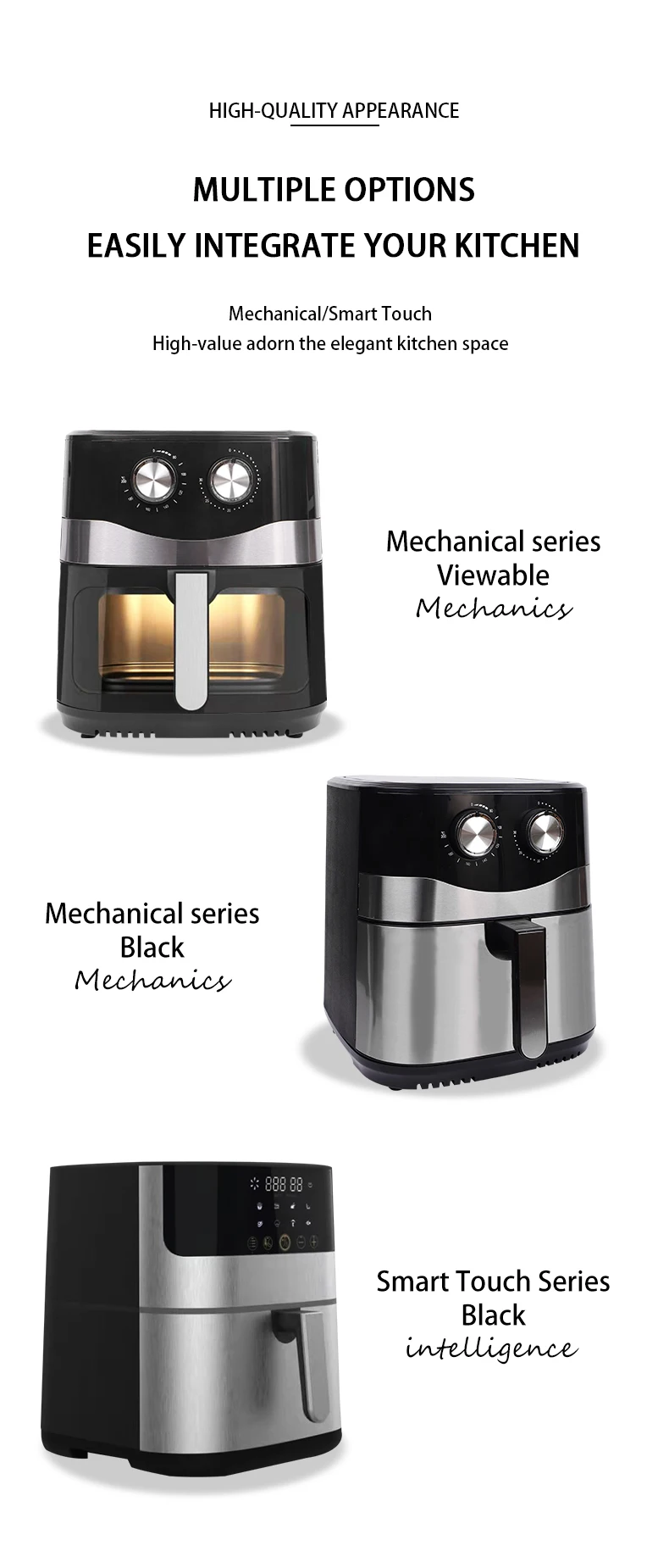 HUINING 10.5 L Smart Digital Display Touchscreen Electric Oven Air Fryer Oil-Free Kitchen Machine for Household Use