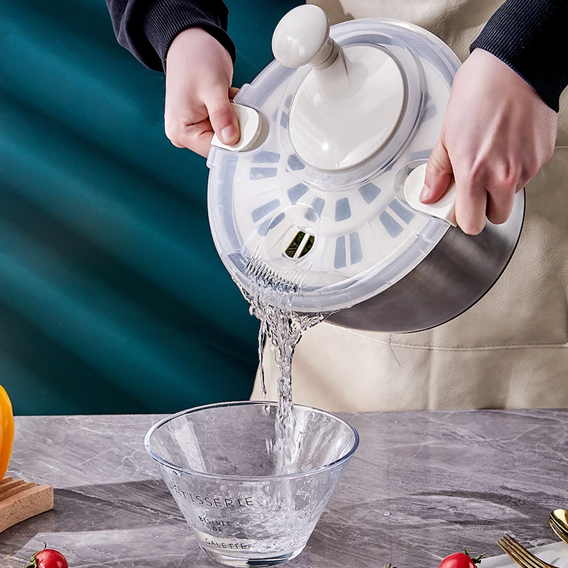 Hot selling fruit & vegetable tools commercial salad spinner 5L large salad spinner stainless steel vegetable spinner for salad