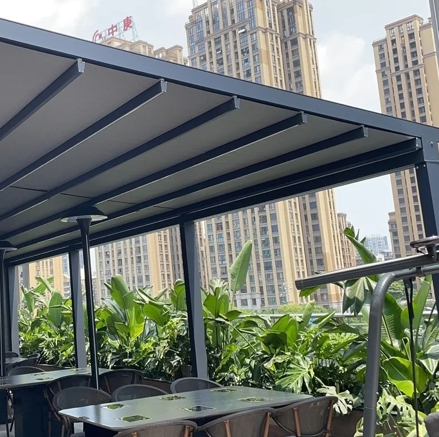 Cantilever Metal Garden Motorized Louvre Roof Screen Rollen Outdoor Aluminum Gazebos Pergola