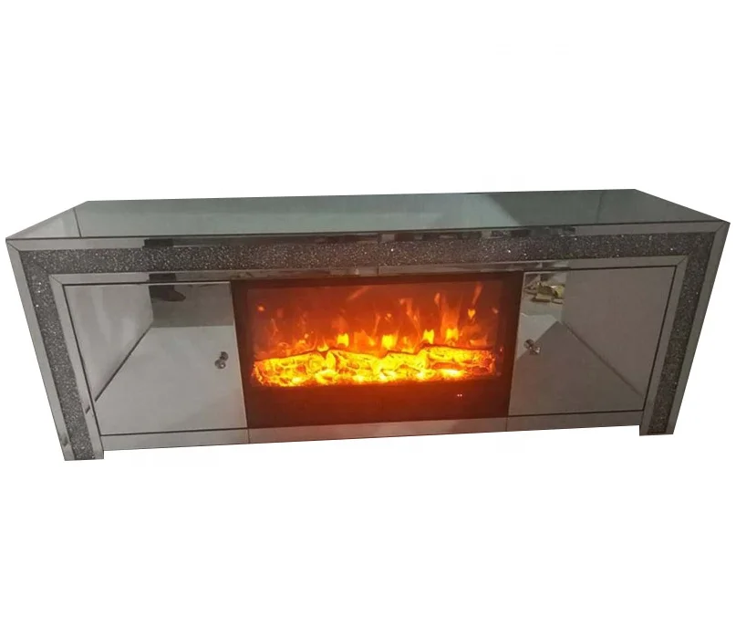 Хит продаж 2 двери с украшением в виде кристаллов зеркало измельченной бриллиантовой портал для камина объемного Электрический пожарный извещатель для гостиной