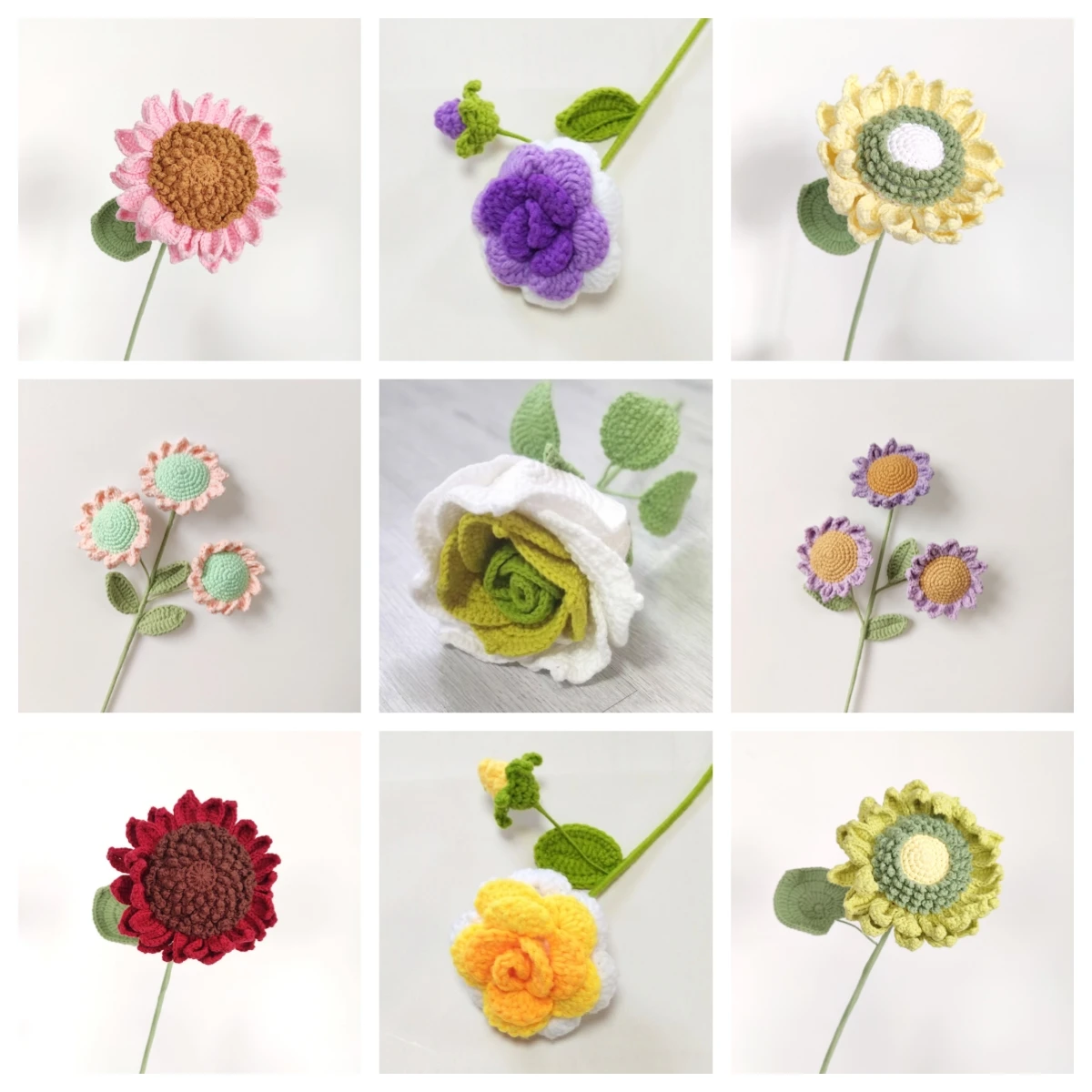 Handmade Flower Wool Finished Products Crochet Single Flower Big Thai Rose Sunflower For Mother Father Girls Boys Gifts