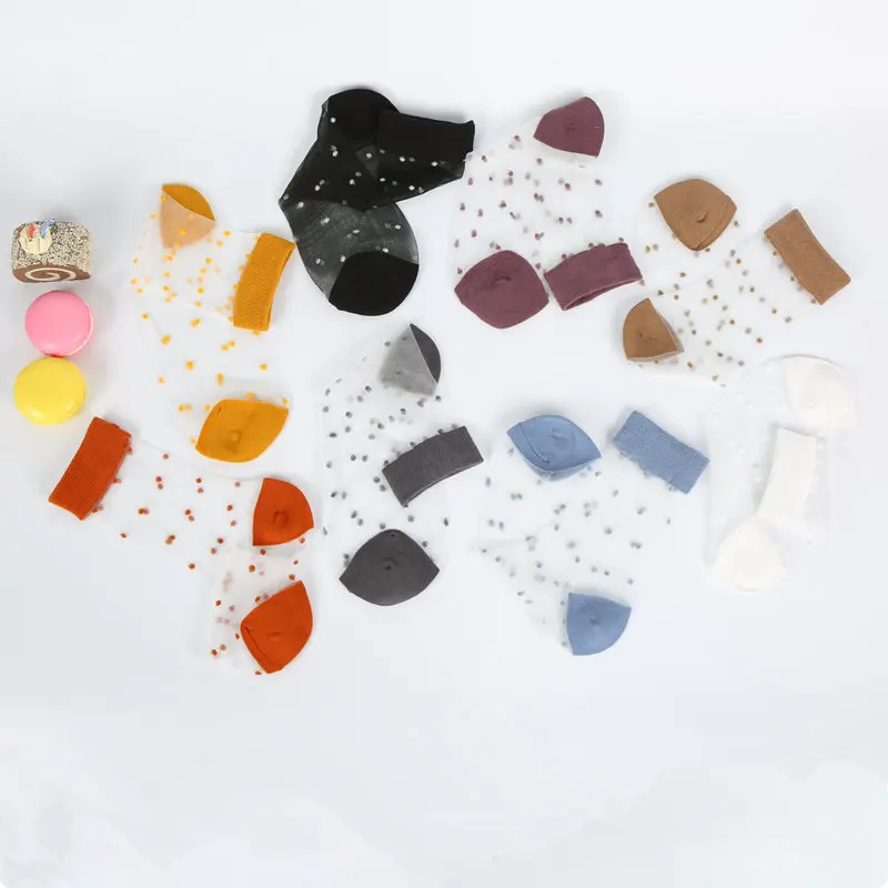 Womens Sheer Socks Summer Transparent Thin Mesh Lace Elastic Jacquard Glass Socks