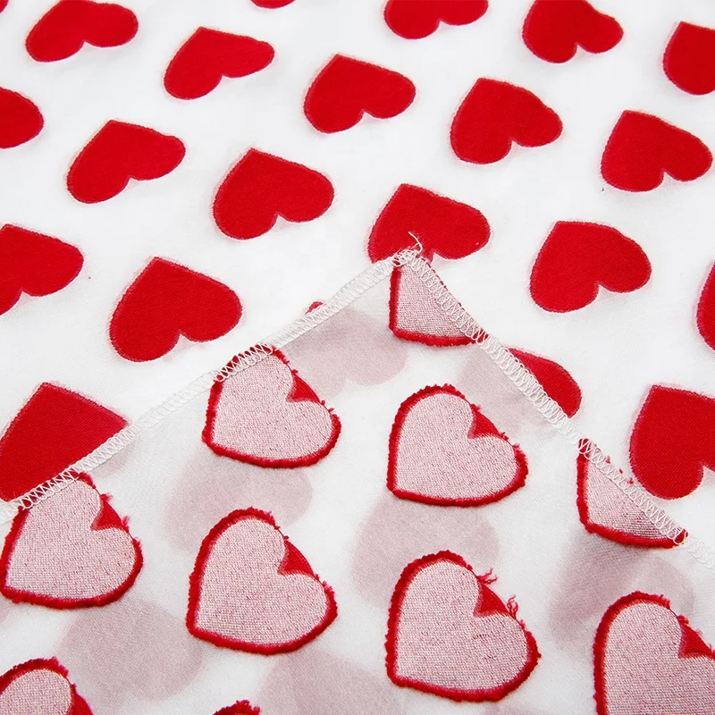 TDR1458-L China Supplier 100% Polyester Heart Embossed Clipped jacquard Fabric for Skirt Dress Fashions