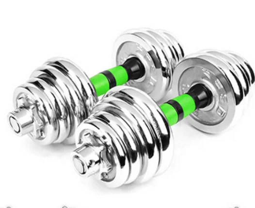 Factory cheap barbell electroplated chrome adjustable silver dumbbell barbell set combination plastic