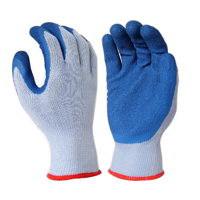 Cheap Rubber Palm Scaffolding and Builders Work Gloves, Polycotton Latex Grip Gloves