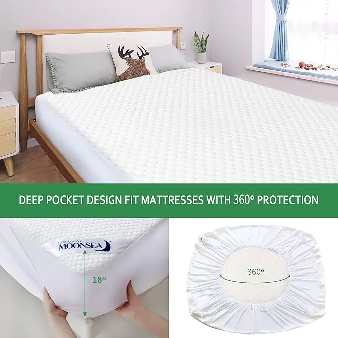 Waterproof King Size Mattress Protector, Viscose Made from Bamboo 3D Cooling Breathable Air Fabric Soft Mattress Pad Cover