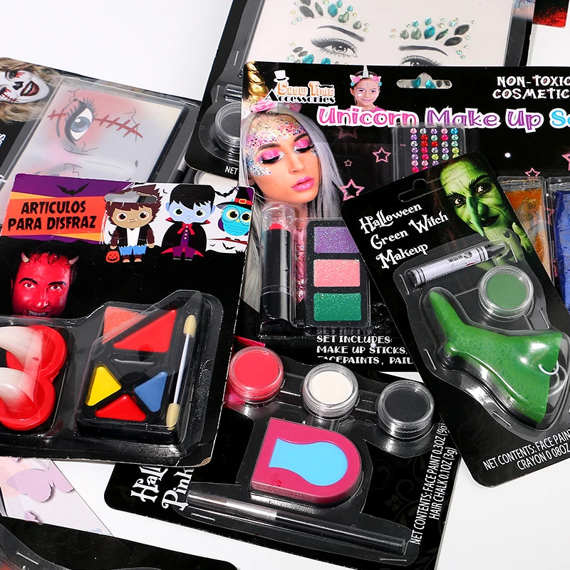 Halloween scary Art cosplay makeup kit face gems scar wax fake teeth easy to apply remove face paint set