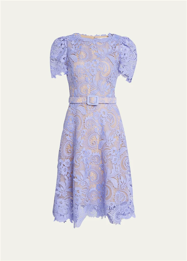 2023 Summer Wholesale Casual Elegant Ladies Short Sleeve High End Hot Lace Midi Dresses for Women