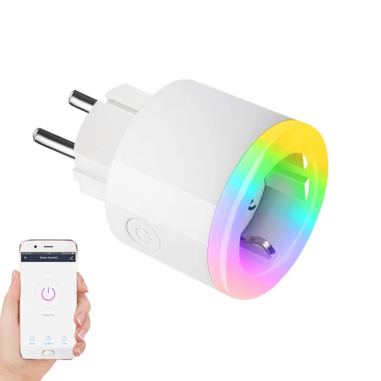 
Yourlite Smart Plug WIFI Home Use, No Hub Required Smart Home Plug Europe Style With RGB Light 