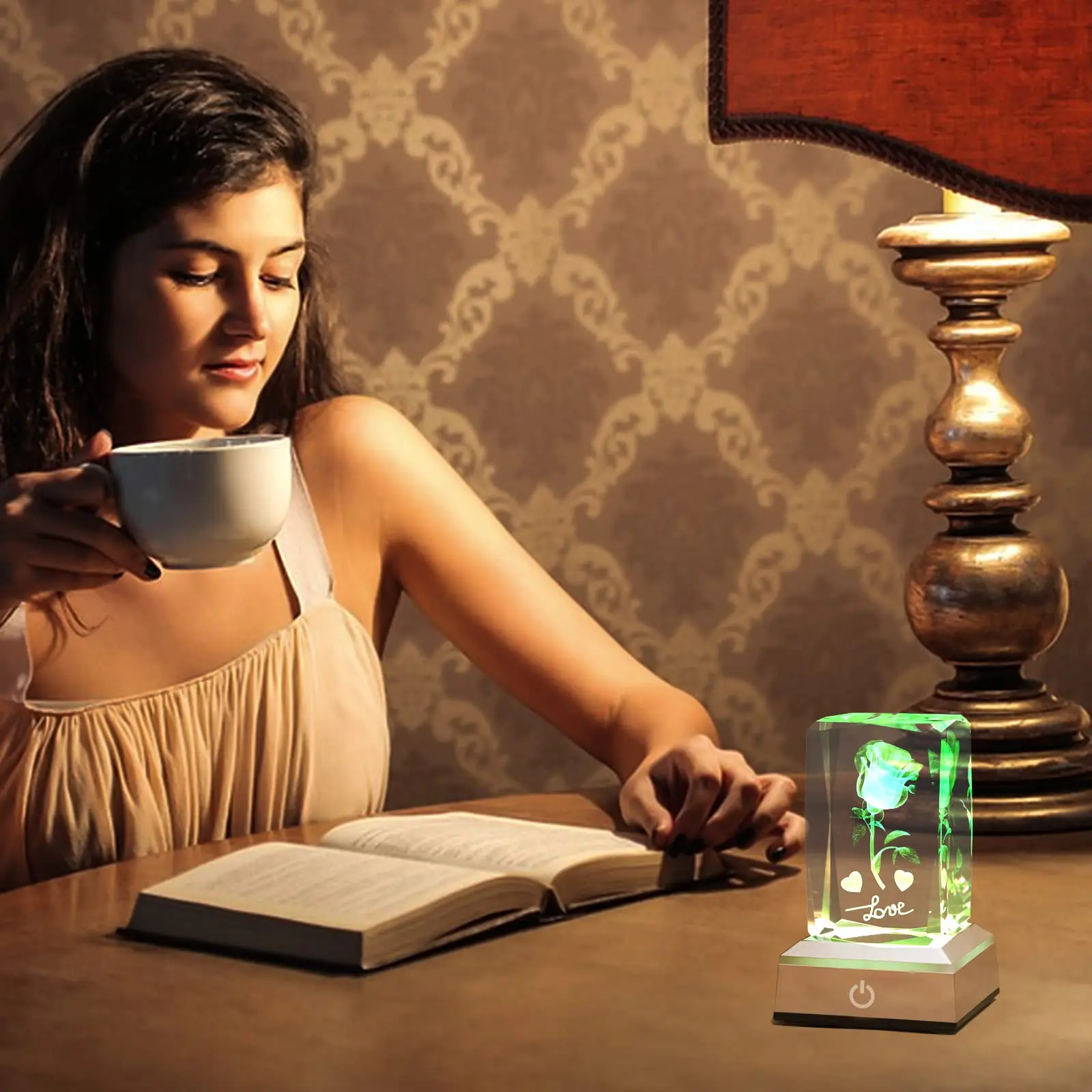 Honor of crystal wholesale 3d crystal cube 3D Rose glass Multicolor Nightlight blank crystal cubes for engraving