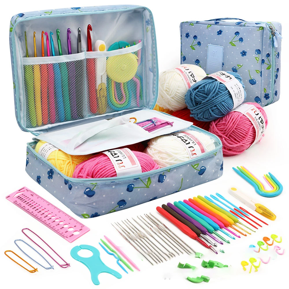 Portable Crochet Needle Sets Starter Kit With Yarn Diy Crochet Kit For Beginners Crochet Hooks And Yarn With Storage Bag