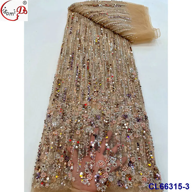 Lisami New Arrivals on Sale Style Fashion Heavy Beans Sequins Embroidery Design Lace Fabric Fashion Woman Evening Wedding Dress