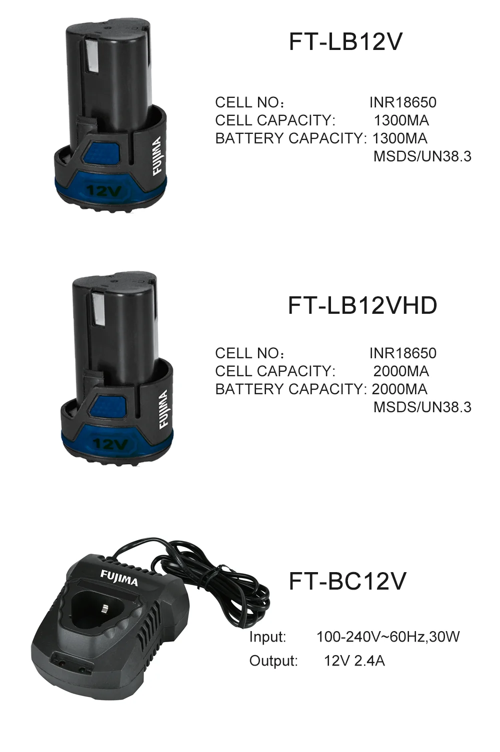 Fujimaбыл FT-LB12VHD питающий инструментный Аккумулятор 12В 2.0A аккумуляторная батарея для