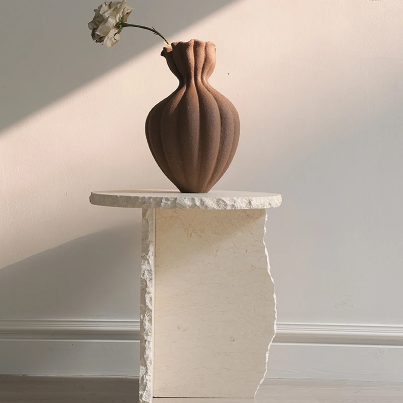 stonekocc Yellow Natural Marble Stone Irregular Edge Side Table Luxury Sofa Sideboard Home Corner Small Coffee Table Room Desk
