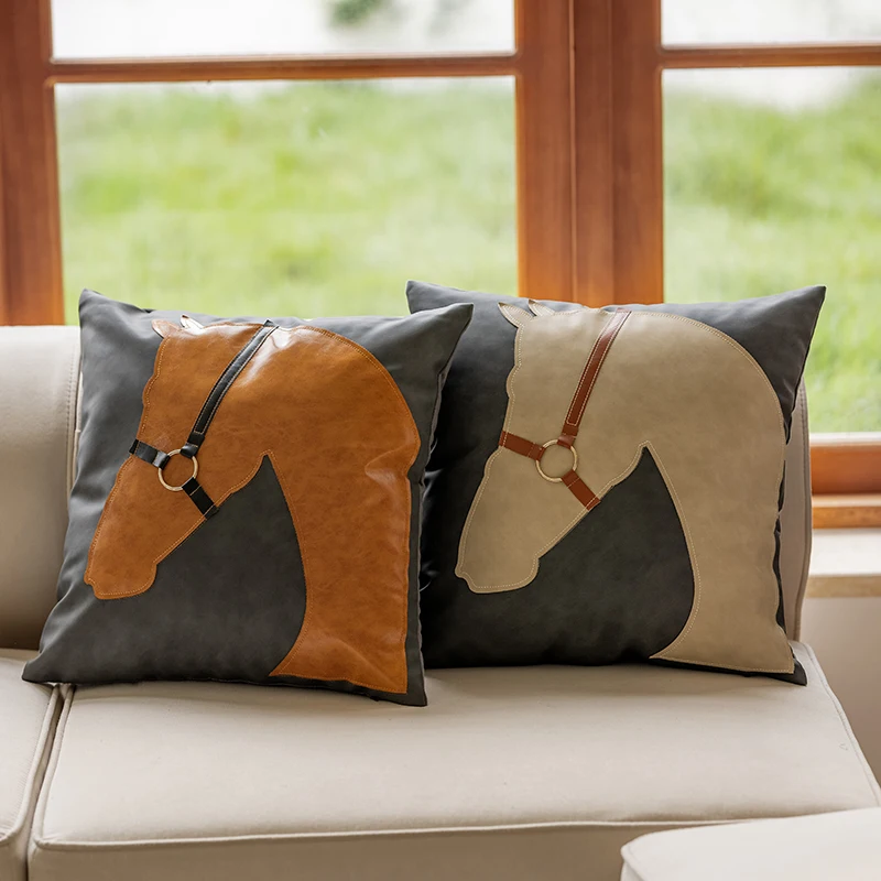 Vintage PU leather horse head decorative cushion pillow living room sofa cushion cover without core