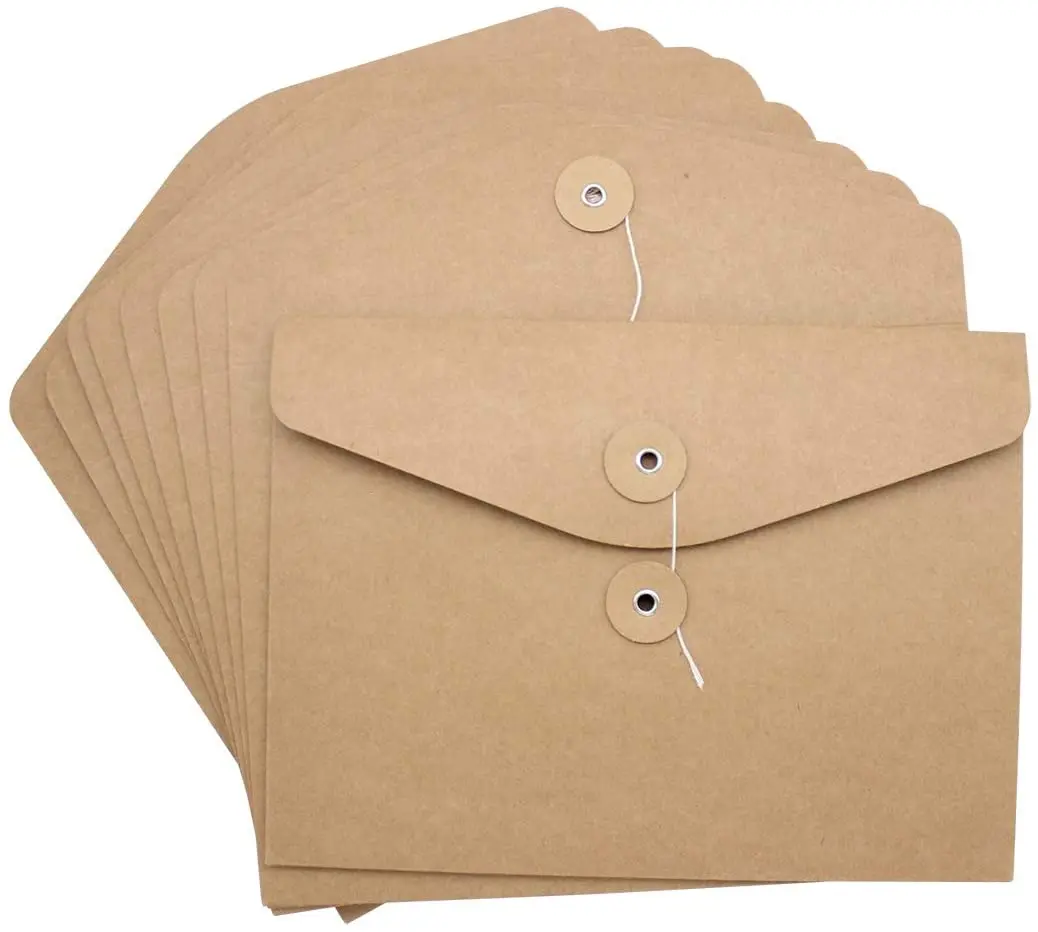 Customized High-quality Lowest Price Printing Packaging lots of Colors  Kraft Paper Envelope with Button and String for Office