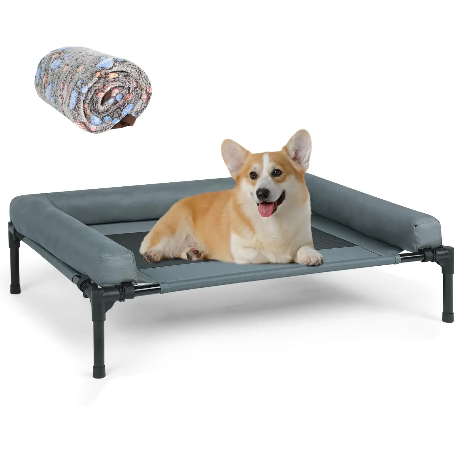 Портативная кровать для домашних животных с моющимся дышащим сетчатым съемным одеялом и нескользящей подкладкой ног