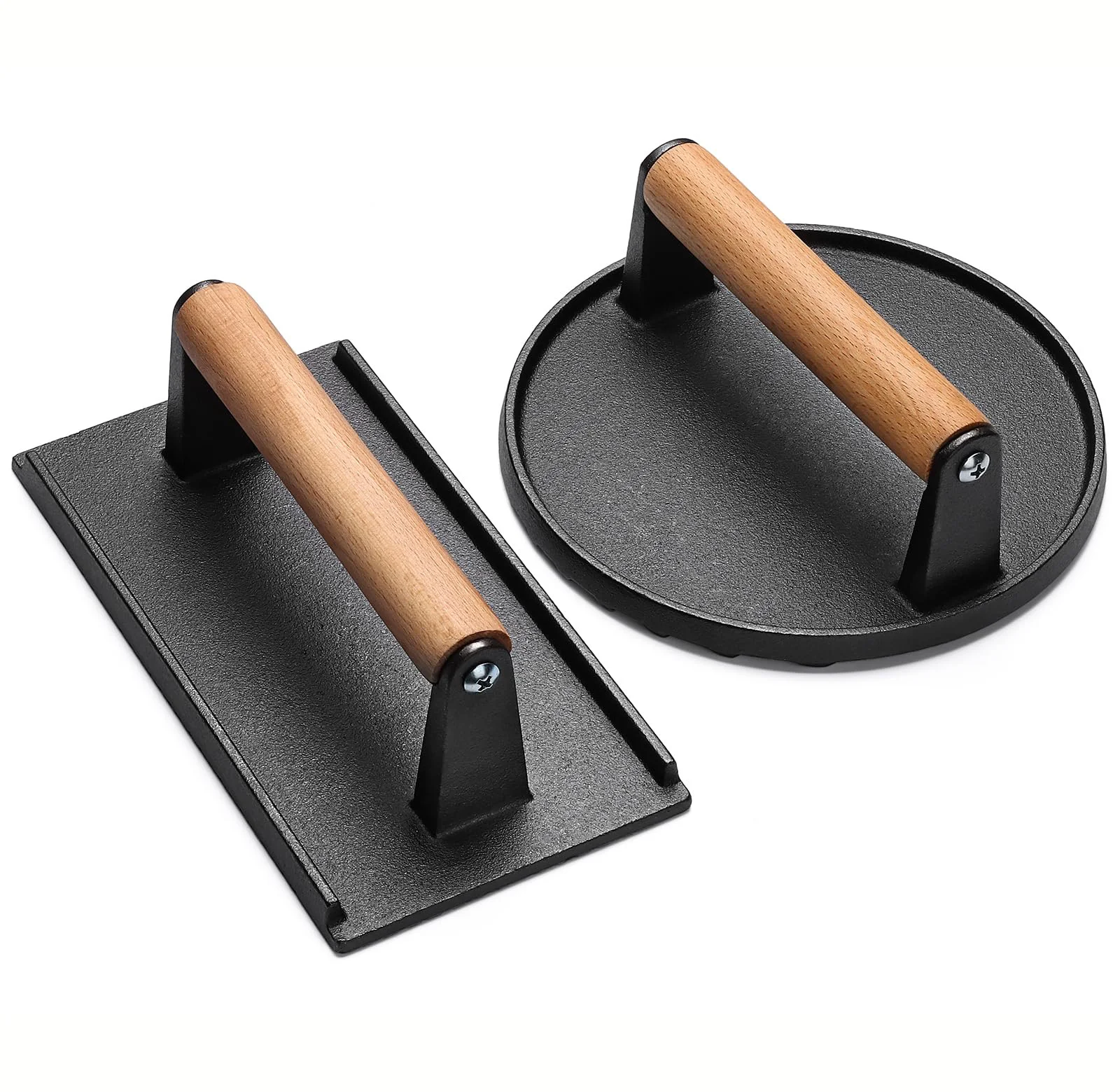 BBQ Burger Smasher Press with Wood Handle Hamburger Patty Maker Mold for Steak & Burgers BBQ Cast Iron Steak Meat Press Burger