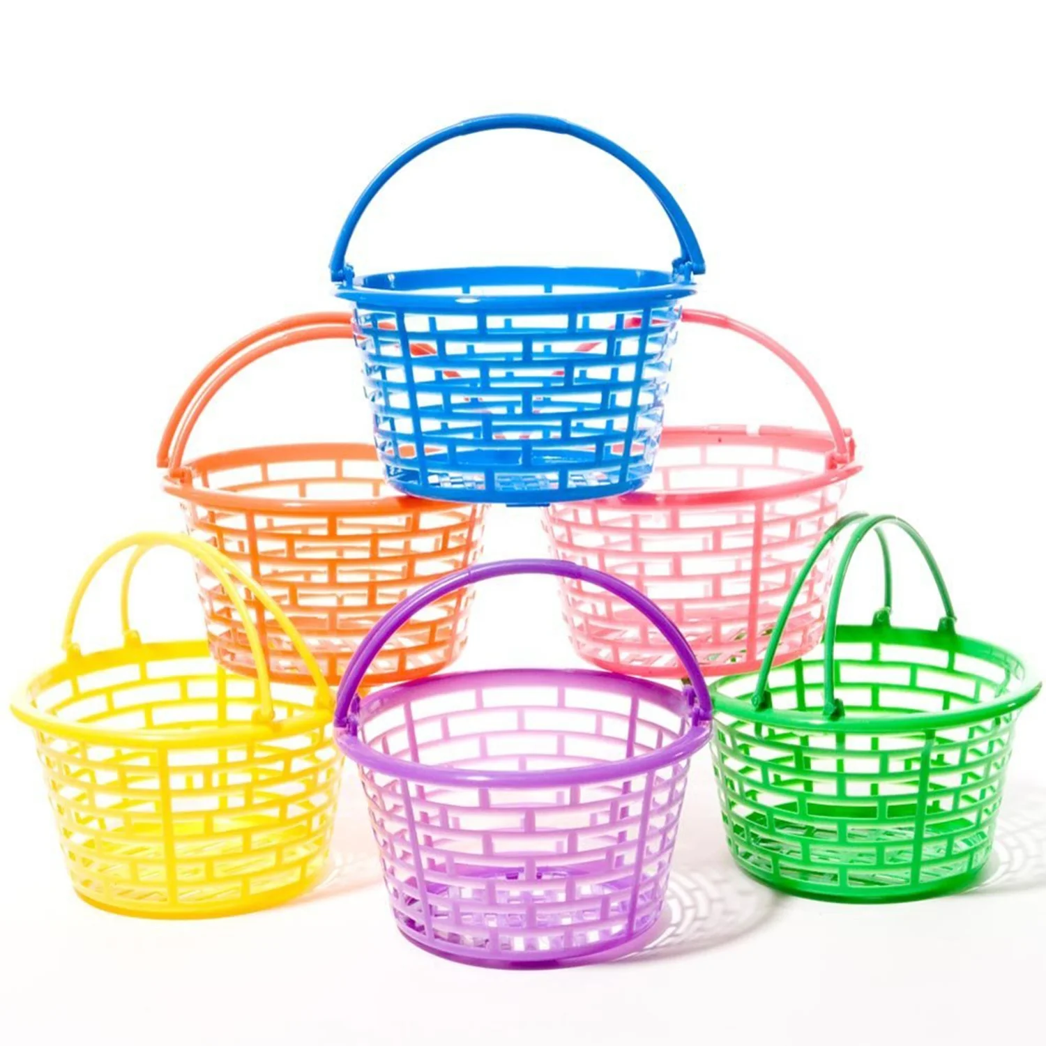 
Hot Sale Fashion Popular Small Bright Round Festival Easter Baskets Wholesale Cheap Plastic Storage Baskets with Handles 
