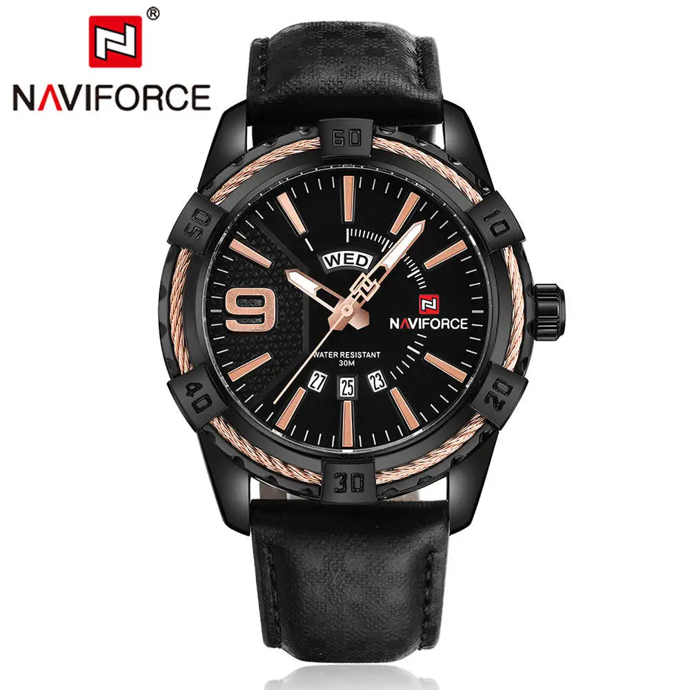 NAVIFORCE 9177 L часы мужские спортивные кожаные 24 часа дата Кварцевые водонепроницаемые наручные