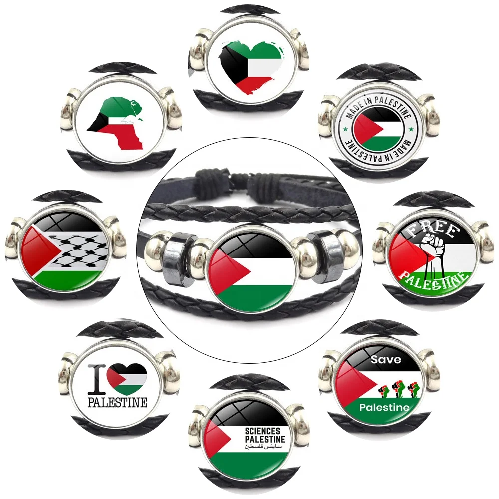 We Want Peace Flag of Palestine Bracelets PU Leather Wrap Bracelets Free Palestine Bead Bracelet Shopify Drops-hipping