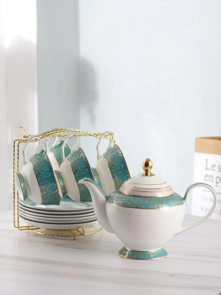 European royal shape custom colorful tea coffee set 13 pcs bone china porcelain tea sets with teapot