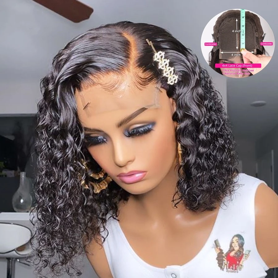 180% густые камбоджийские человеческие волосы 4x4 Короткие Боб безглазные кружевные передние парики из человеческих волос