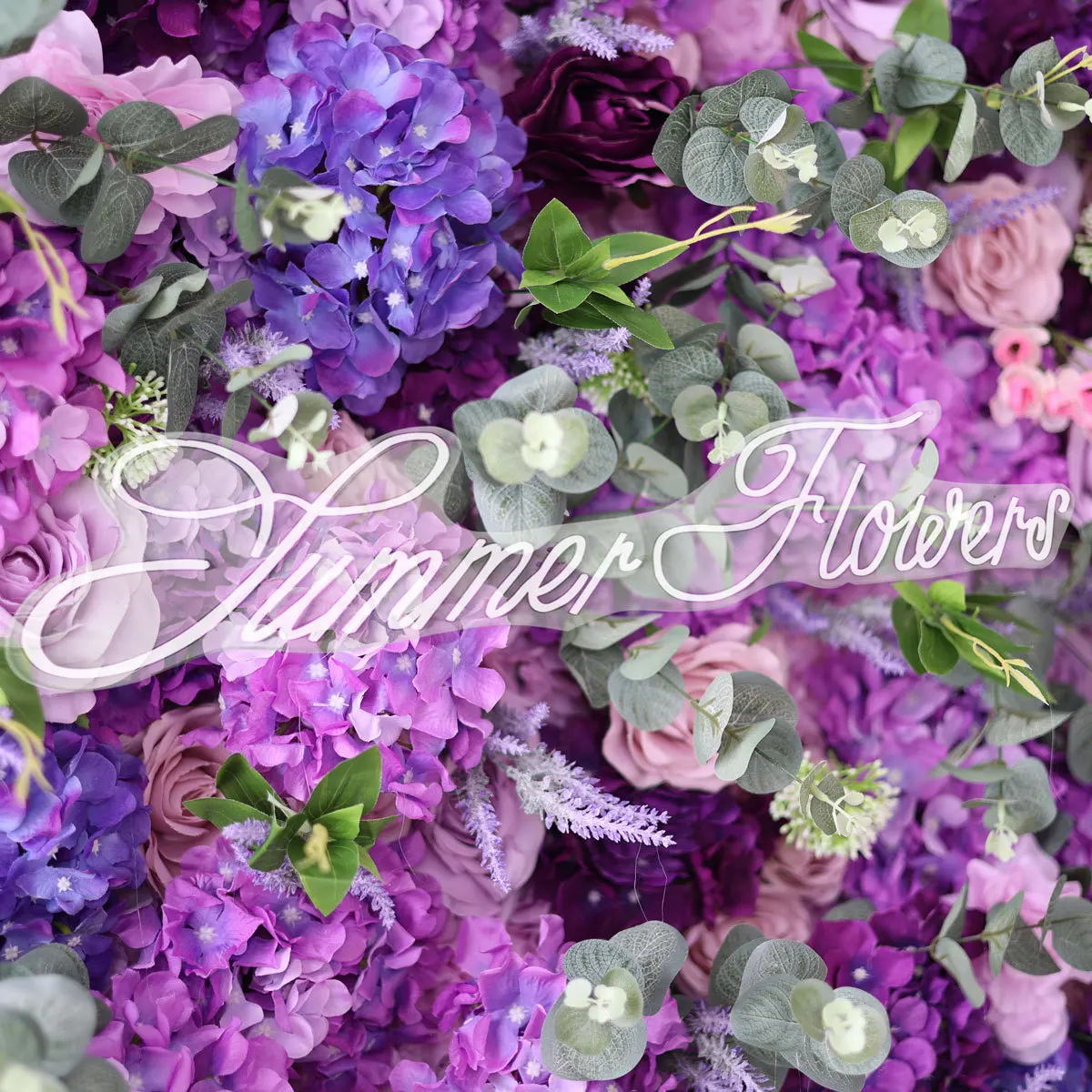 8ftx8ft Fake Green Leaf 3D Hydrangea Purple Blue Flower Wall Backdrop Artificial Fabric Roll Up Flower Wall for Wedding Decor