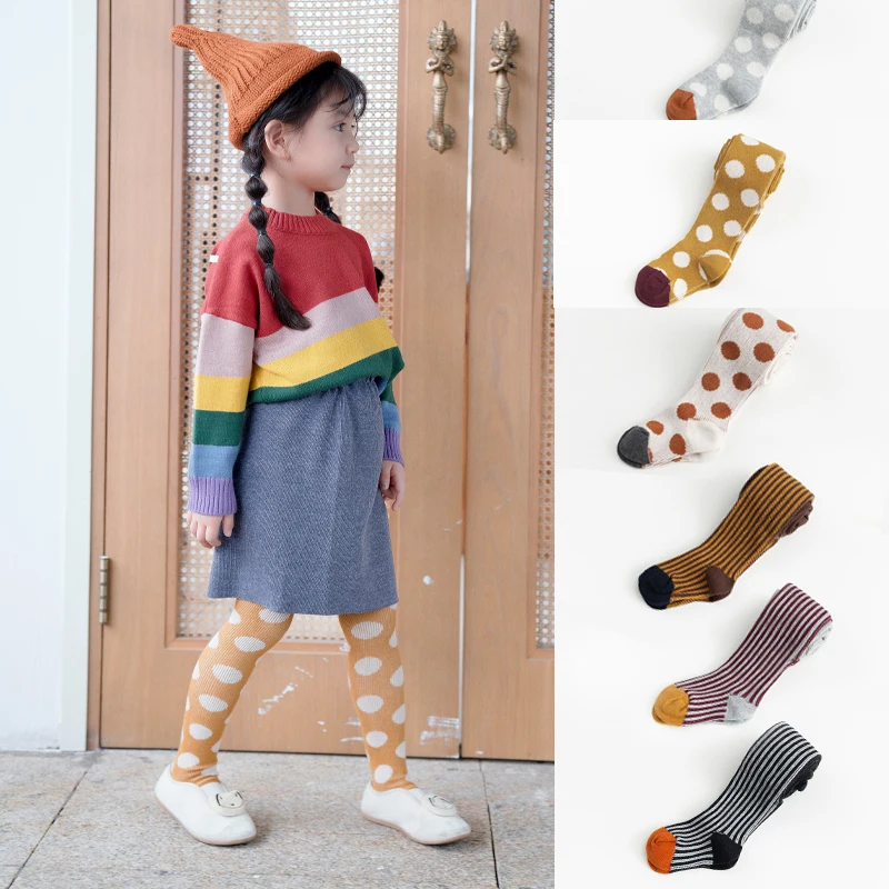 Зимние детские колготки для мальчиков и девочек, детские колготки в горошек, детские леггинсы