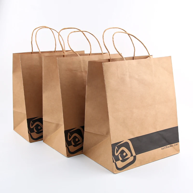 15*8*21cm 130g In stock Shopping Gift Handle Craft Print Food Takeaway Packaging White Brown Small  Kraft Paper Bag