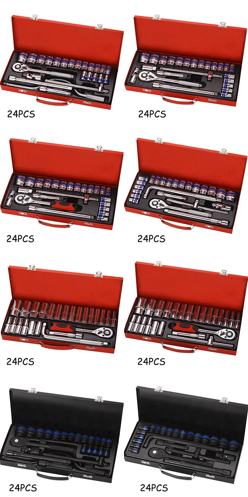 Car Repair Craftsman 1/2 Inch Socket Sets Mechanic Tool Box for Workshop 24 piece Car Repair Tool Set Box Mechanics