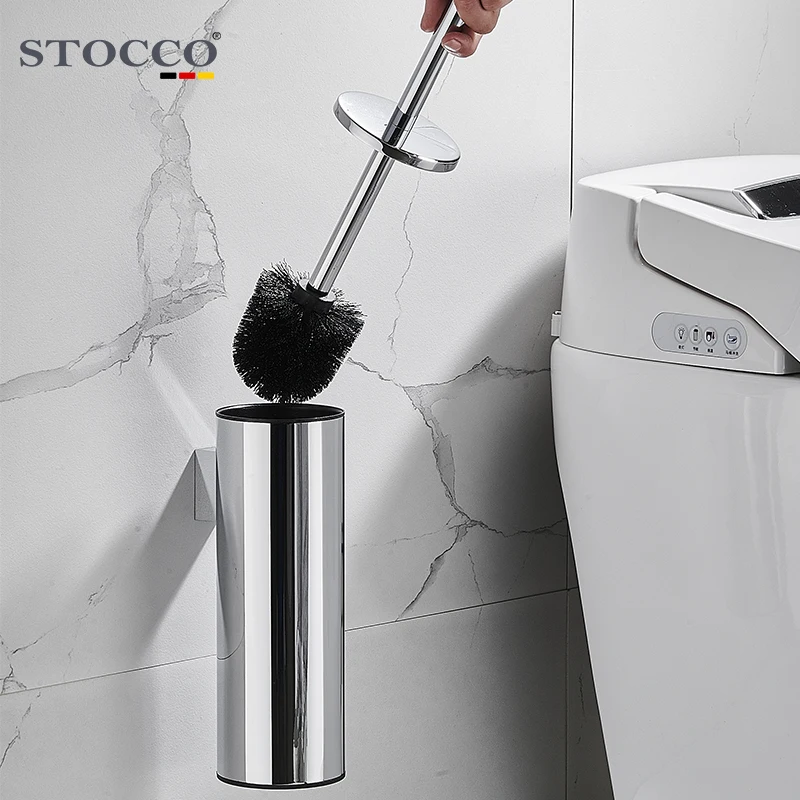 STOCCO Chrome Toilet Brush Holder Stainless Steel Cleaning Tool Durable Vertical Bathroom Toilet Brush Wall Mounted