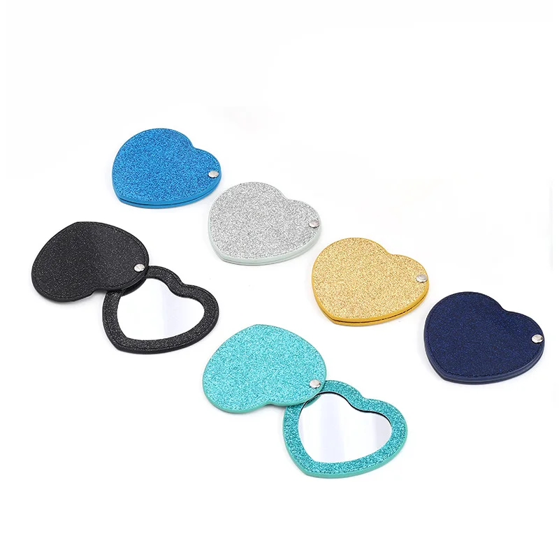 Custom Logo Heart Shape Keychain Mirror with Pu Leather Portable Cute Small Compact Vanity Cosmetic Mirror for Travel