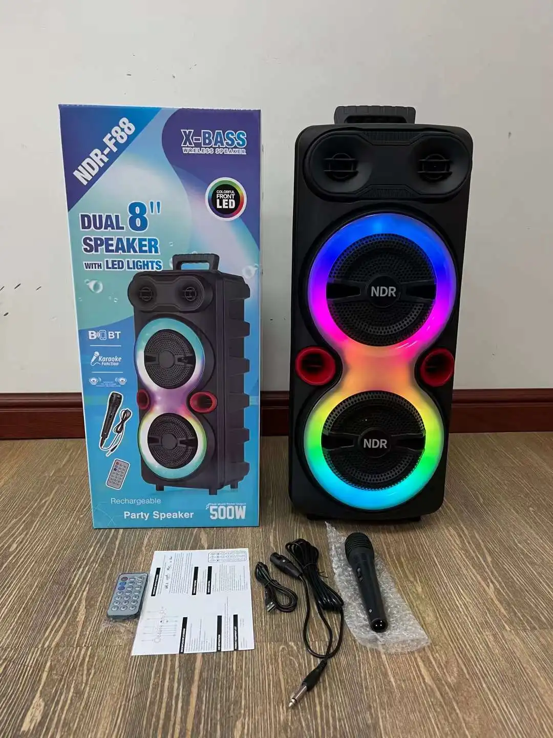 NDR-F88 Hot sale outdoor portable trolley speaker LED light party active speaker