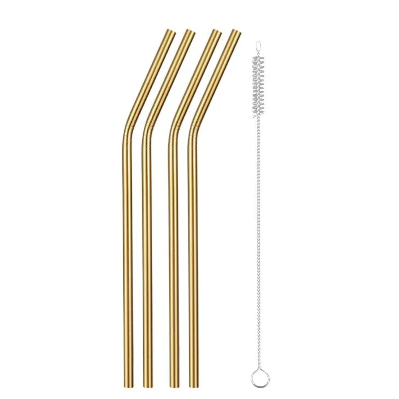Colorful Gold Metal Straw 304 Stainless Steel Straws Reusable Bent Glass Mug Drinking Straw Costom Logo