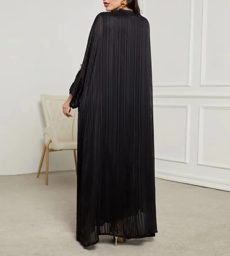 New Wholesale Elegant Black Middle East Turkey Dubai Robe 2 Pcs Modest Muslim Isiamic Abaya Party Casual Dresses for Women