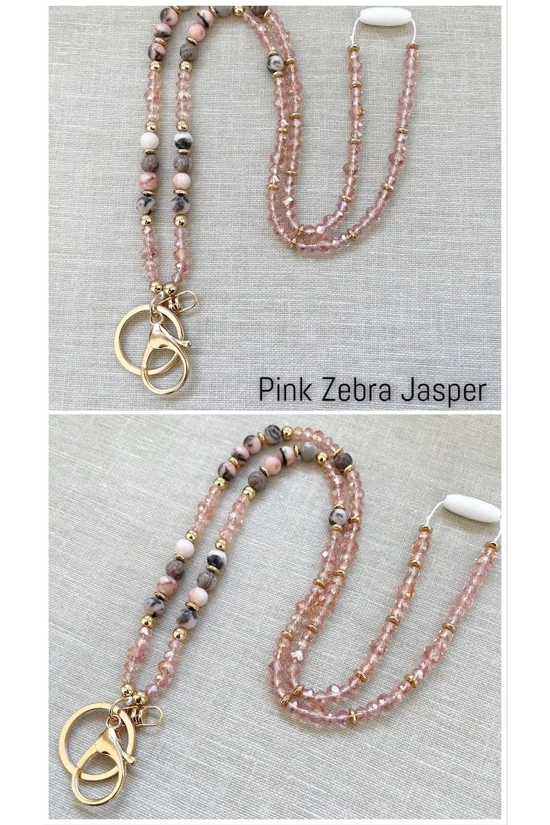 Gemstone Beads Mala Breakaway Beaded Teacher Lanyard