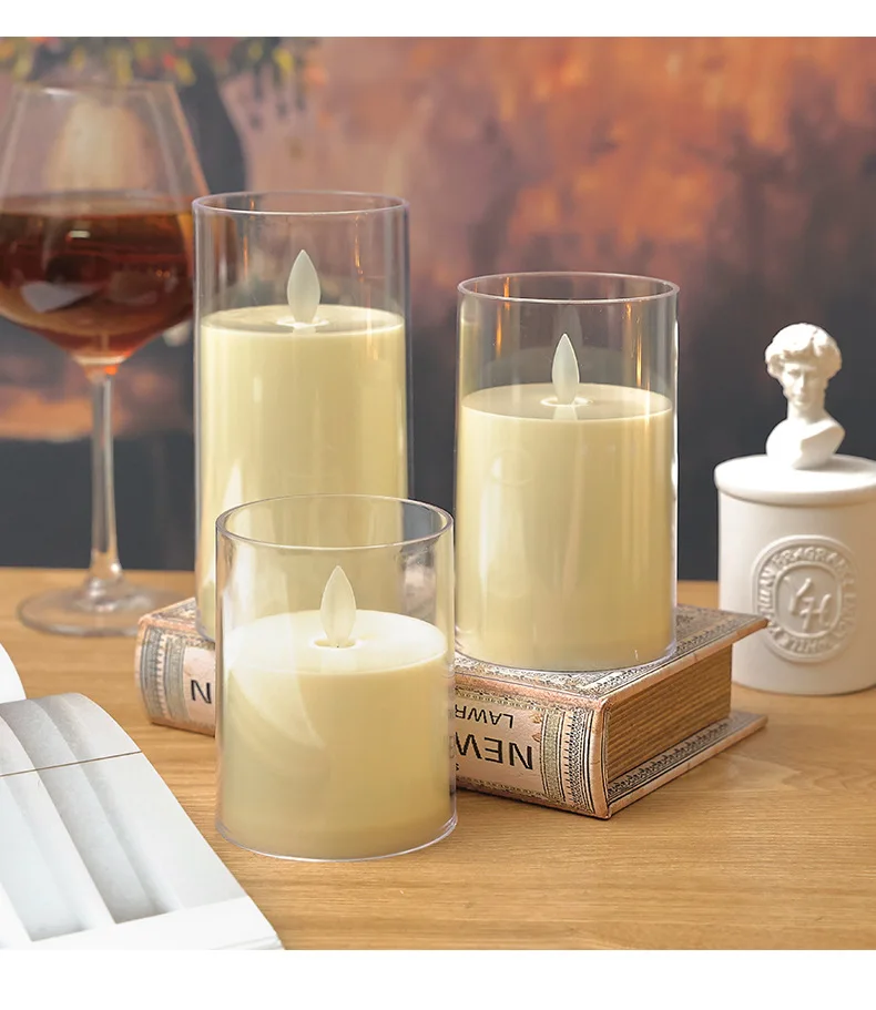 Wholesale Acrylic Cup White Flicker Moving Wick Led Candle 3D Bullet Shape Flameless Pillar Electric Candle For Home Decoration