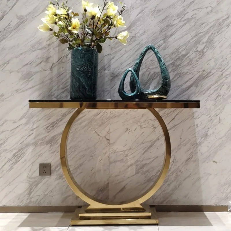 Light luxury stainless steel rock plate porch table entrance hallway marble end viewing platform porch cabinet