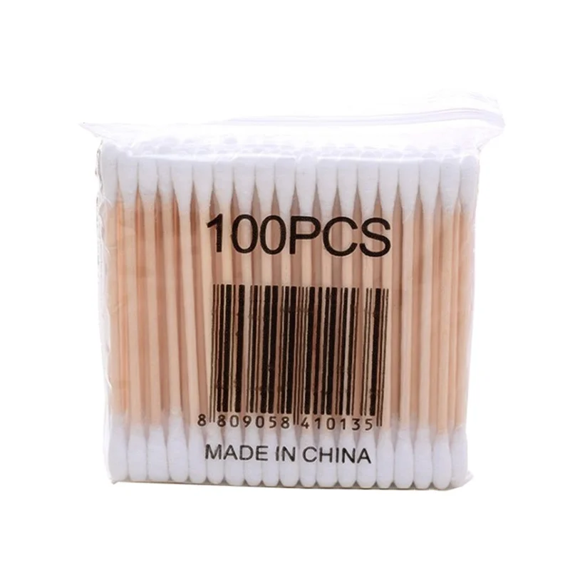 Eco Biodegradable Bamboo Cotton Swabs Compostable Wooden Ear Sticks Swabs Wood Sticks Double-designed  Makeup Cotton Buds